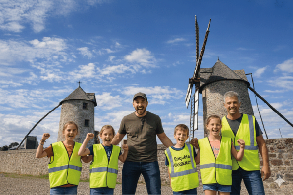 Enquêteurs du jour devant les moulins